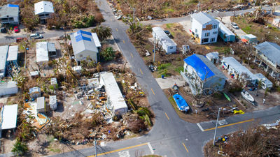 Aerial Neighborhood Devastated By Natural Disaster 