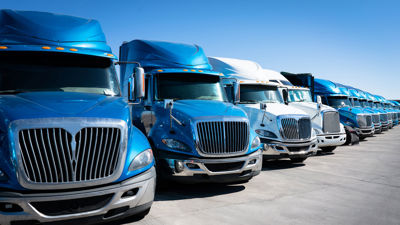 Fleet Of Tractor Trailer Trucks 