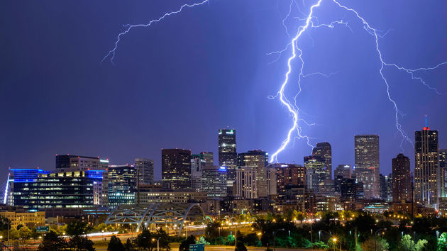 Lightning Over City Skyline 