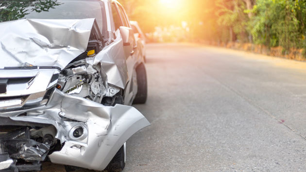 Car With Front End Collision Damage 