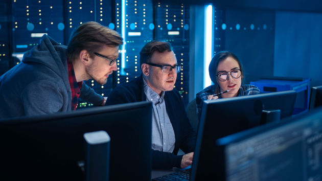 Coworkers Reviewing Data On Screen 