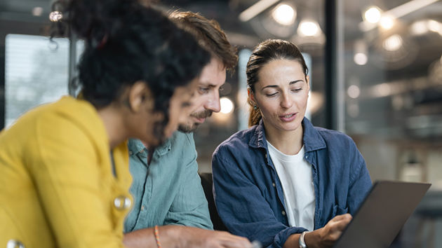 Coworkers Reviewing Data On Laptop 