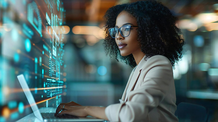 woman-view-data-on-large-screen