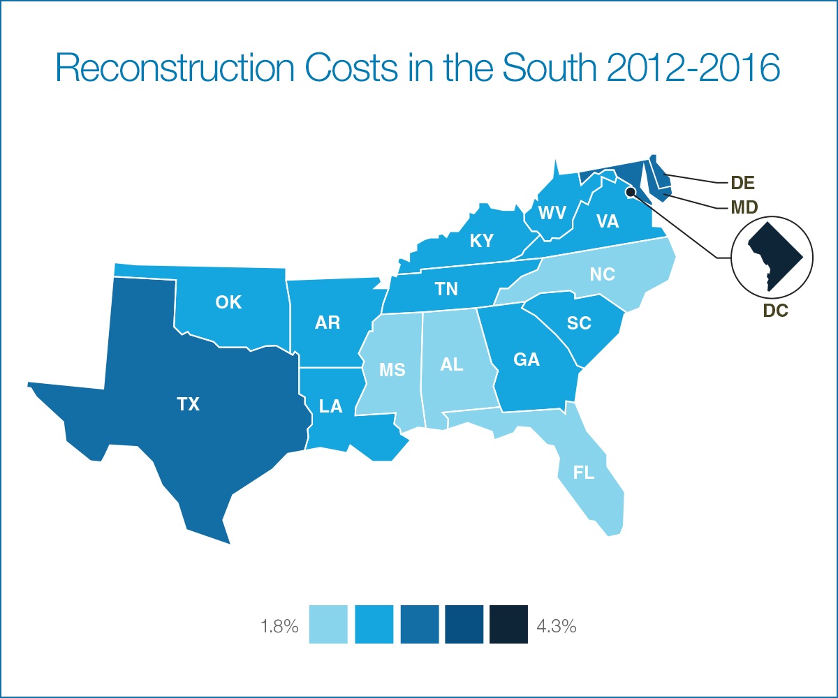 Map South Reconstruction USA 2012 2016