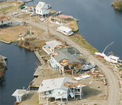 Property damaged by hurricane and high winds